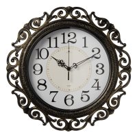 Часы настенные круг ажурный пластик d40,5 Классика корпус чёрный с золотом Рубин (1/5)