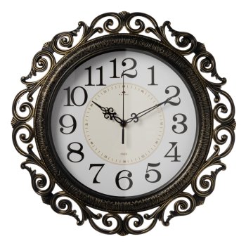 Часы настенные круг ажурный пластик d40,5 Классика корпус чёрный с золотом Рубин (1/5)