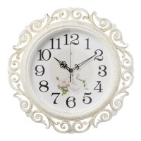 Часы настенные круг ажурный пластик d40,5 Нежные пионы корпус белый с золотом Рубин (1/5)