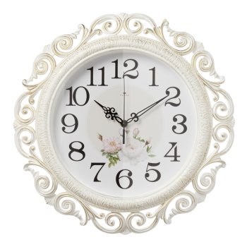 Часы настенные круг ажурный пластик d40,5 Нежные пионы корпус белый с золотом Рубин (1/5)