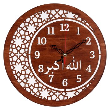 Часы настенные круг дерево d35 Мусульманские корпус коричневый открытая стрелка Рубин (1/10)
