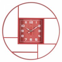 Часы настенные круг пластик 35*35 Квадрат в круге темно-розовый (10)