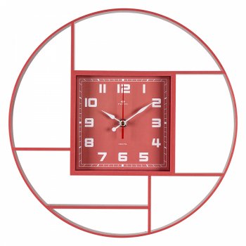 Часы настенные круг пластик 35*35 Квадрат в круге темно-розовый (10)
