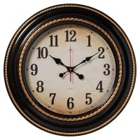 Часы настенные Рубин круг пластик 60*60 "Классика" корпус черный с бронзой (1/5)*