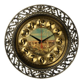 Часы настенные круг с узором пластик d39,5 Мекка корпус чёрный с золотом Рубин (1/5)