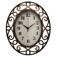 Часы настенные овал пластик 31*26 Эко корпус чёрный с бронзой Рубин (1/10)