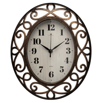 Часы настенные овал пластик 31*26 Эко корпус чёрный с бронзой Рубин (1/10)