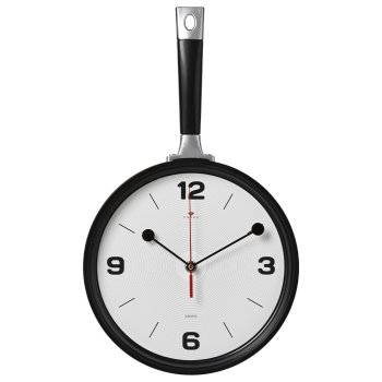 Часы настенные сковорода пластик 25*43 корпус красный с чёрным Рубин (1/10)