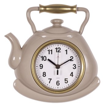 Часы настенные чайник пластик 27*28,5 Классика корпус бежевый с золотом Рубин (1/10)