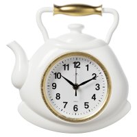 Часы настенные чайник пластик 27*28,5 Классика корпус белый с золотом Рубин (1/10)