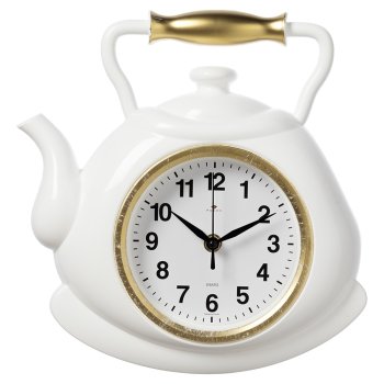 Часы настенные чайник пластик 27*28,5 Классика корпус белый с золотом Рубин (1/10)