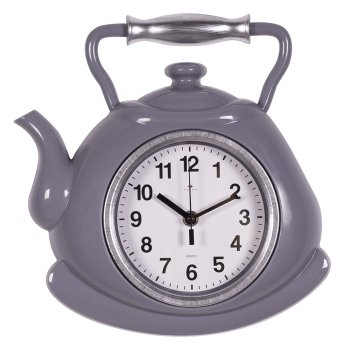 Часы настенные чайник пластик 27*28,5 Классика корпус серый с серебром Рубин (1/10)