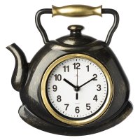 Часы настенные чайник пластик 27*28,5 Классика корпус чёрный с золотом Рубин (1/10)