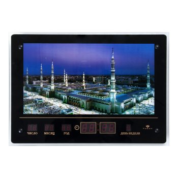 Часы-картина с подсветкой и азаном электронные настенные 70*37см дата, время Рубин Мечеть пророка (1/5)