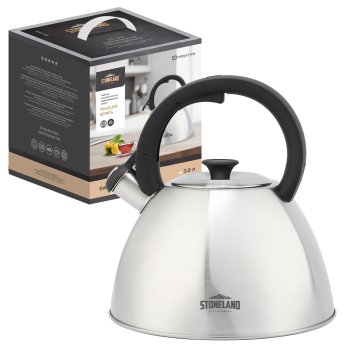 Чайник со свистком STONELAND SWK-0108, 3л, нержавеющая сталь, серебристый (1/12)