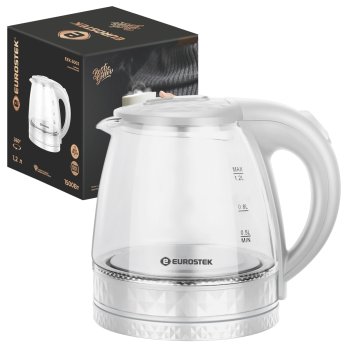 Чайник электрический стекло Eurostek EEK-3003 1.2л 1500Вт белый (1/16)