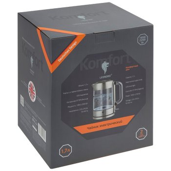 Чайник электрический стекло Leonord LE-1537 1.7л 2200Вт LED-подсветка серый металлик (1/6)