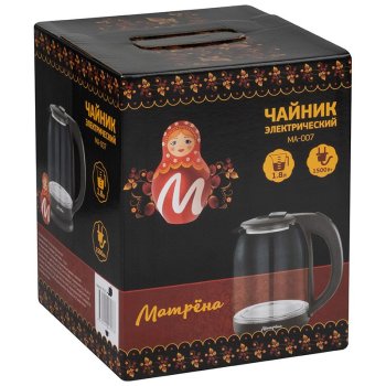 Чайник электрический стекло Матрёна MA-007 1.8л 1500Вт серый (1/12)