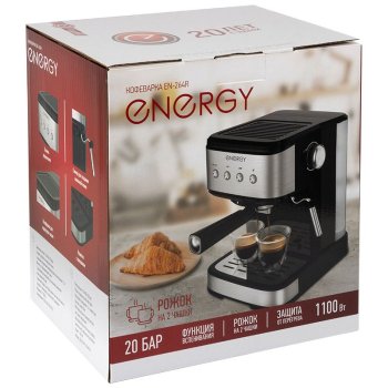 Кофеварка рожковая Energy EN-264R 1100Вт 20 бар 1.5л чёрный/серебристый (1/2)