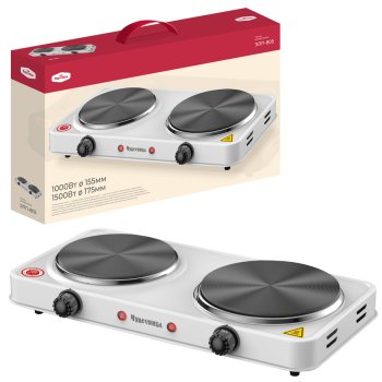 Электроплитка 2 конфорки Чудесница ЭЛП-805 1000+1500Вт диск чугун d155+175мм белый (1/6)