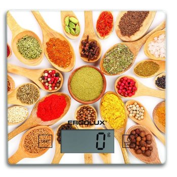 Весы кухонные электронные Ergolux ELX-SK01-С11 5кг 150х150мм CR2032 Яркие приправы (20)