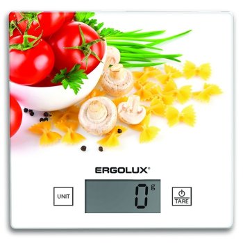 Весы кухонные электронные Ergolux ELX-SK01-С36 5кг 150х150мм CR2032 паста,томаты и грибы (20)
