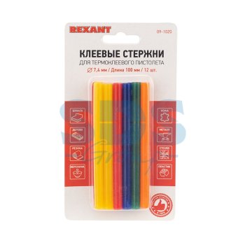Клеевые стержни d= 7.4мм 100мм цветные 12шт Rexant (100)