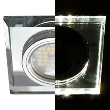 Ecola MR16 LD1651 GU5.3 Glass Стекло с подсветкой Квадрат скошенный край Хром / Хром 25x90x90 (кd74)