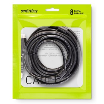 Кабель HDMI - HDMI 10м v1.4b 2 фильтра SmartBuy чёрный, пакет (1/8)