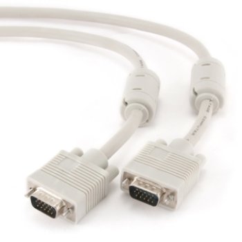 Кабель VGA - VGA 5 метров, двойной экран, ферритовые кольца, Cablexpert, серый (1/36)