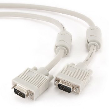 Кабель VGA - VGA 10 метров, двойной экран, ферритовые кольца, Cablexpert, серый (1/20)