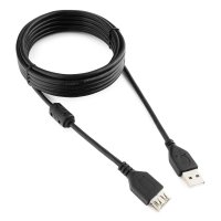 Удлинитель USB AM-AF 3м Cablexpert PRO, двойное экранирование, ферритовое кольцо, черный, пакет (1/100)