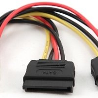 Кабель питания SATA 15 см, 4pin(molex)/2x15pin(SATA) на 2 устройства, Gembird