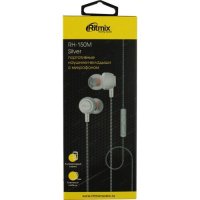 Гарнитура вкладыши Ritmix RH-150M jack 3,5мм 1.2м доп амбушюры серебристый (1/20)