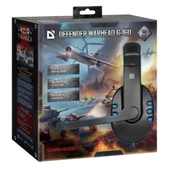 Гарнитура полноразмерная игровая Defender Warhead G-160 2.5м чёрный/синий (1/20)