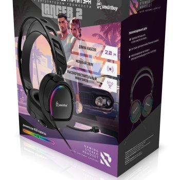 Гарнитура полноразмерная игровая SmartBuy 9810 LANCER 2, 2м, 2*jack3.5 + USB (для RGB-подсветки), чёрный