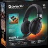 Гарнитура полноразмерная игровая Defender Triple, 3 режима подключения (Bluetooth+радиоканал 2.4ГГц+проводной), виртуальный звук 7.1, АКБ 300 mAh, чёрный (1/20)