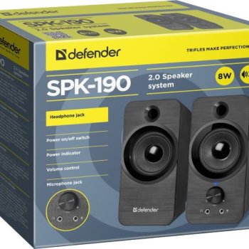 Колонки 2.0 Defender SPK-190 2x4Вт USB jack3.5 для наушников и микрофона чёрный (1/24)