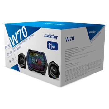 Колонки 2.1 Bluetooth SmartBuy W70 11Вт FM/MP3(USB)/AUX/RGB-подсветка чёрный (1/12)