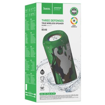 Колонка портативная Bluetooth Hoco BS48 10Вт акк 1200мАч FM/MP3(microSD/USB)/AUX/TWS/LED/IPX5 камуфляж (1/5/40)