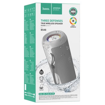 Колонка портативная Bluetooth Hoco BS48 10Вт акк 1200мАч FM/MP3(microSD/USB)/AUX/TWS/LED/IPX5 серый (1/5/40)