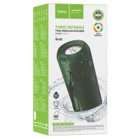 Колонка портативная Bluetooth Hoco BS48 10Вт акк 1200мАч FM/MP3(microSD/USB)/AUX/TWS/LED/IPX5 тёмно-зелёный (1/5/40)