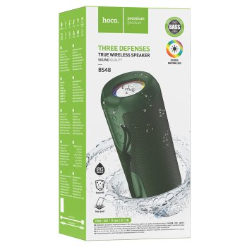 Колонка портативная Bluetooth Hoco BS48 10Вт акк 1200мАч FM/MP3(microSD/USB)/AUX/TWS/LED/IPX5 тёмно-зелёный (1/5/40)