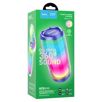 Колонка портативная Bluetooth Hoco HC8 10Вт аккумулятор 1800мАч FM/MP3(microSD/USB)/AUX/TWS/LED-подсветка 360°, синий (1/5/30)