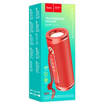 Колонка портативная Bluetooth Hoco HC9 10Вт аккумулятор 1800мАч FM/MP3(microSD/USB)/AUX/TWS/LED/степень защиты от влаги IPX4 красный (1/5/40)