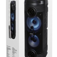 Колонка портативная Bluetooth Hyundai H-MC170 80Вт аккумулятор 4500mAh FM/MP3(SD/MMC/USB)/AUX/микрофон/караоке/ПДУ/RGB-подсветка чёрный