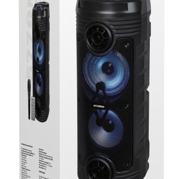 Колонка портативная Bluetooth Hyundai H-MC170 80Вт аккумулятор 4500mAh FM/MP3(SD/MMC/USB)/AUX/микрофон/караоке/ПДУ/RGB-подсветка чёрный