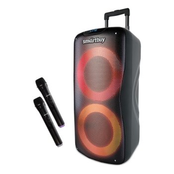Колонка портативная Bluetooth SmartBuy 5210 W1 100Вт MP3(USB/microSD)/FM/AUX/2 микрофона караоке, запись на флешку, ручка для транспортировки подсветка черный