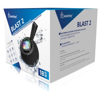 Колонка портативная Bluetooth SmartBuy 5740 BLAST 2, 18Вт, аккумулятор 1800мАч, FM/MP3(microSD/USB)/AUX/TWS/RGB-подсветка/IPX4, чёрный