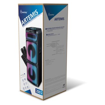 Колонка портативная Bluetooth SmartBuy 5750 ARTEMIS, 200Вт, аккумулятор 8000мАч, FM/MP3(microSD/USB)/AUX/TWS/2 микрофона/ПДУ/управляемая RGB-подсветка, чёрный (1)